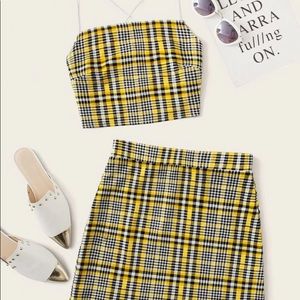 plus crisscross tie back plaid top and skirt set